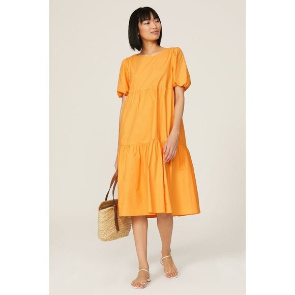 Peter Som Collective Marigold Orange Tiered Tie Back Midi Dress Women's Size 2 - Picture 1 of 12